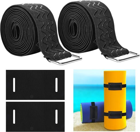 2 Set 110" Extra Long Floating Water Mat Straps with Pad Protectors- Adjustable Elastic Floating Mat Storage Straps- Reusable Anti-Slip Water Pad Fastener Securing Straps for Most Water Mats in Saudi Arabia