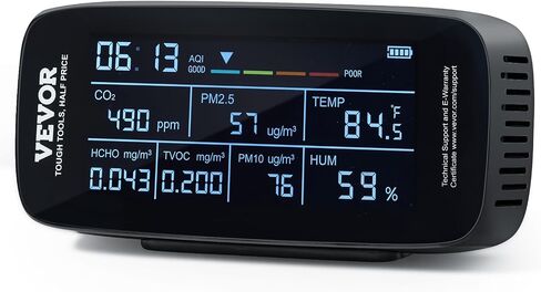 VEVOR Mini Air Quality Monitor 8-in-1, Professional PM2.5 PM10 PM1.0 Particle Counter, Formaldehyde, Temperature, Humidity, TVOC AQI Tester for Indoor/Outdoor, Air Quality Meter w/Alarm Thresholds in Saudi Arabia