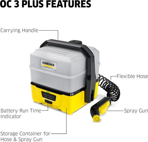 Kärcher OC 3 Plus Mobile Outdoor Cleaner, 1.8 gal. Water Tank, Spray Gun and Hose, Battery Operated, for on-to-go Cleaning, 72 PSI in Kuwait