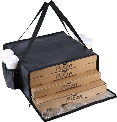 Bodaon Insulated Pizza Delivery Bag with 4 Cup Holder, 20"x20"x8" Pizza Bags for Delivery, Pizza Pack, Pizza Warmer Bags for Carry Hot Food Delivery, Insulated Grocery Bags (Black, 1-Pack) in Saudi Arabia