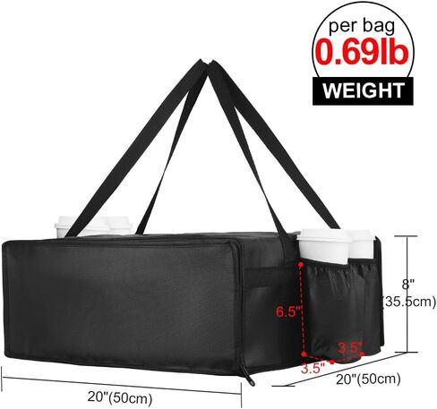 Bodaon Insulated Pizza Delivery Bag with 4 Cup Holder, 20"x20"x8" Pizza Bags for Delivery, Pizza Pack, Pizza Warmer Bags for Carry Hot Food Delivery, Insulated Grocery Bags (Black, 1-Pack) in Saudi Arabia