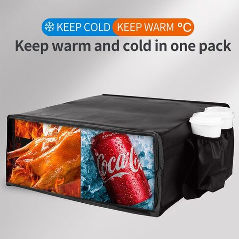 Bodaon Insulated Pizza Delivery Bag with 4 Cup Holder, 20"x20"x8" Pizza Bags for Delivery, Pizza Pack, Pizza Warmer Bags for Carry Hot Food Delivery, Insulated Grocery Bags (Black, 1-Pack) in Saudi Arabia