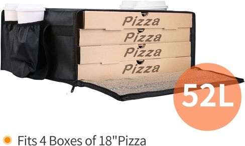 Bodaon Insulated Pizza Delivery Bag with 4 Cup Holder, 20"x20"x8" Pizza Bags for Delivery, Pizza Pack, Pizza Warmer Bags for Carry Hot Food Delivery, Insulated Grocery Bags (Black, 1-Pack) in Saudi Arabia