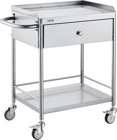 VEVOR Medical Cart, 2 Layers Stainless Steel Cart 220 lbs Weight Capacity, Lab Utility Cart with 360° Silent Wheels and a Drawer for Lab, Clinic, Kitchen, Salon, Silver in Saudi Arabia