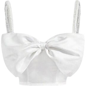 OYOANGLE Women's Bow Front Spaghetti Strap Zip Back Cami Top Party Club Night Out Crop Tank Tops