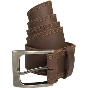 Western Leather Works، حزام رجالي من الجلد السميك، تصميم أنيق بصفين من الغرز - أحزمة يومية للرجال :: Bourbon Brown