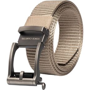 Vince Camuto Belts Men | 35mm Tan Belt with a Nickle Finish Belt Buckle | Ribbed Polyester Belt Tailored for Men