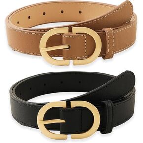 حزام خصر من الجلد مع ابزيم ذهبي للنساء من اوويد، مناسب للارتداء اليومي والجينز والفساتين والبنطلونات، قطعتين in Kuwait