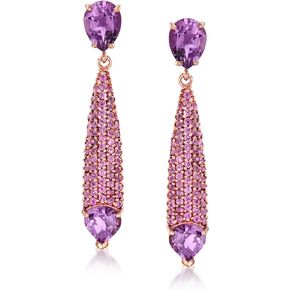 Ross-Simons 3.30 ct. t.w. Amethyst and 1.40 ct. t.w. Rhodolite Garnet Drop Earrings in 18kt Rose Gold Over Sterling