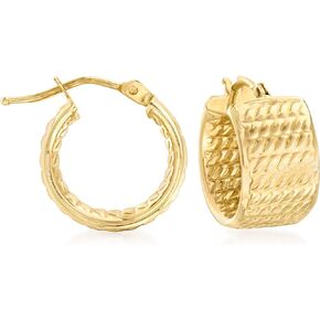 Canaria Italian 10kt Yellow Gold Textured Wide Huggie Hoop Earrings, Gold, not known