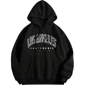 COZYEASE Women's Letter Graphic Print Drawstring Hoodie Thermal Lined Kangaroo Pocket Pullovers