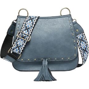 JEN & CO. Guitar Strap Purse Small Crossbody Bag - Shoulder Bag Bailey Crossbody with Animal Print Contrast Strap (M1970)