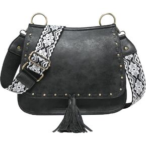 JEN & CO. Guitar Strap Purse Small Crossbody Bag - Shoulder Bag Bailey Crossbody with Animal Print Contrast Strap (M1970)
