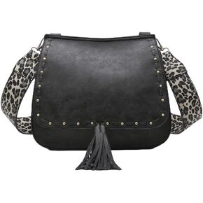 JEN & CO. Guitar Strap Purse Small Crossbody Bag - Shoulder Bag Bailey Crossbody with Animal Print Contrast Strap (M1970) in Kuwait