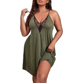 COZYEASE Women's Plus Size Lace V Neck Cami Nightdress Spaghetti Strap Teddy Slip Dress Backless Chemise Nightgowns