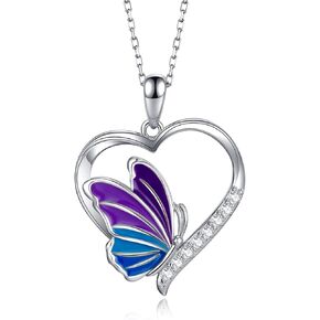Heart Butterfly Necklace for Women,925 Sterling Silver Butterfly Heart Necklaces with 5A Cubic Zirconia,Anniversary Birthday Jewelry Gift for Girls Mom Daughter Wife,18''-20''