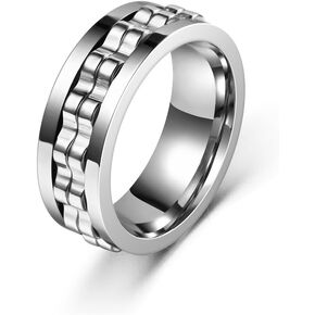 Uloveido Mens White and Black Gold Gear Spinner Rings, Stainless Steel Fidgets Gear Fidget Ring, Anxiety Ring Anti Spinning Cool Stress Relieveing Rings For Men Women Boyfriend Wedding Band Size 6-10