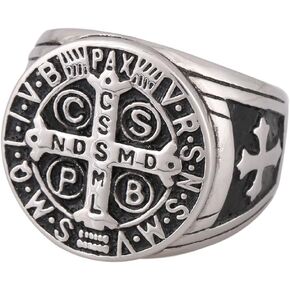 Zovivi St Benedict Exorcism Stainless Steel Ring Demon Protection Ghost Hunter CSBP