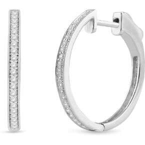 NATALIA DRAKE Small Push Button Clasp 1/4 Cttw Diamond Hoop Earrings for Women in Rhodium Plated 925 Sterling Silver