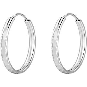 T400 Sterling Silver Hoop Earrings for Women Textured Hypoallergenic 3mm Wide Flat Round Hoops Small to Large Diameter 25 35 45 55 65mm