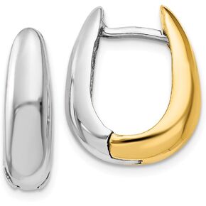 Solid 14k Yellow and White Gold Two Tone U Shaped Hinged Hoop Huggie Earrings - 8mm x 5mm