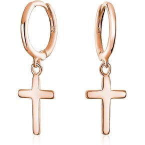 Classic Simple Cuff Drop Dangle Religious Cross Earrings For Women Teen Lever Back Fish Hook Gold Plated .925 Sterling Silver