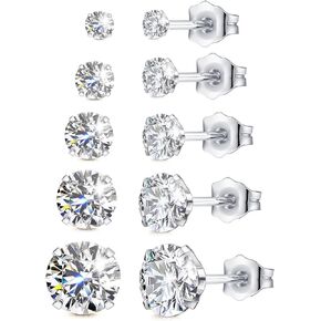 Cubic Zirconia Earrings Studs for Women Men, 14K White/Yellow Gold Over Fake Diamond Earrings AAAAA+ CZ Stud Earrings Hypoallergenic Piercing Earring Sets for Women Men Sensitive Ears