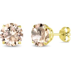 Gem Stone King 10K Yellow Gold Peach Morganite Stud Earrings For Women (2.30 Cttw, Gemstone October Birthstone, Round 7MM)