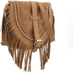JOLLQUE Suede Crossbody Bag for Women,Tassel Sling Bohemian Shoulder Bags for Travel and Trip