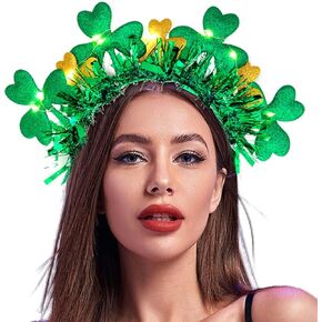 عصابات رأس مضيئة لعيد القديس باتريك، عصابة رأس شامروك البرسيم، أخضر Led، إكسسوارات شعر سانت باتريك هاري هوب للنساء