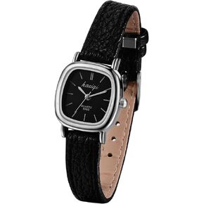 JewelryWe Women Leather Watches Small Square Analog Quartz Watch Simple Elegant Casual Dress Watch