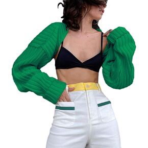 Sexyshine Women's Fashion Long Sleeve Open Front Cropped Cardigan Drop Shoulder Arm Warmer Knitted Shrug Sweater Jacket
