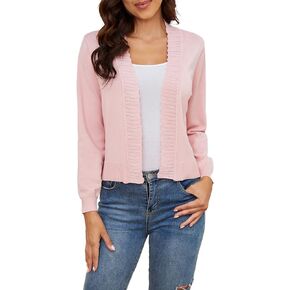 SPARKLE & SKY Cropped Cardigan for Women Lightweight: Open Front Knit Cardigans Scalloped Long Sleeve Cardigan Sweaters