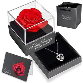 Namre' Mothers Day Gifts for Her Birthday Gift for Her Preserved Real Red Rose with I Love You Necklace -Eternal Flowers Gifts for Women Card and Gift Bag Mom Wife Girlfriend, Valentines Day