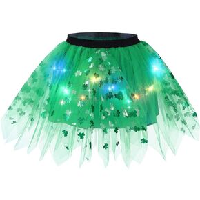 Nicute St. Patrick's Day Light Up Skirt Sparkly Clover Tutu Skirt LED Flashing Festival Party Tutu Costume for Girls