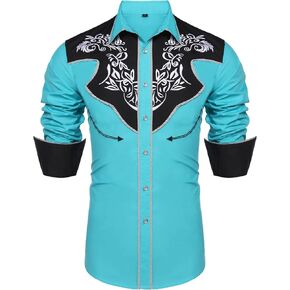 Daupanzees Men's Long Sleeve Embroidered Shirts Slim Fit Casual Button Down Shirt in Kuwait