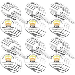 Sureio 24 Pcs School Bus Driver Appreciation Gifts Stainless Steel Thank You Keychain for Bus Driver in Bulk for Men Women New Driver Retirement Leaving Birthday Gifts