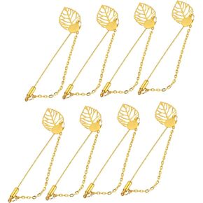 MECCANIXITY Leaf Brooch Pins 3.6 Inch Metal Tray Stick Lapel Pin Long Needle Clips with Chain for Women Men Badge Scarf Hat, Gold Tone, 20pcs