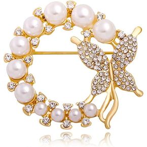 Butterfly Pearl Brooch Gold Elegant Bridal Vintage style Pins Wedding Banquet Anniversary Brooch