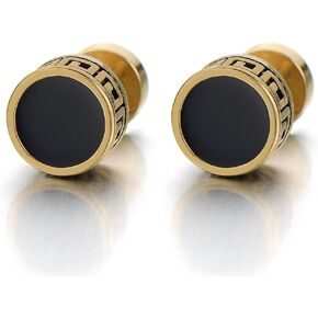 Vintage Black Enamel Gold Circle Stud Earrings for Men Women Steel Cheater Fake Ear Plugs Gauges