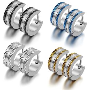 Cupimatch Mens Stainless Steel Two Tone Huggie Hoop Earring Gift Set of 4 Pairs