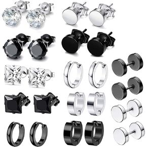 6 Pairs Earrings for Men Punk Mens Earrings Stainless Steel Black Silver Earrings Cool Flatback Screw Skull Stud Earrings for Eboys