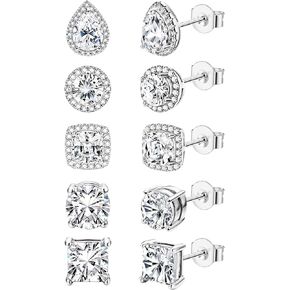 5 Pairs Cubic Zirconia Sterling Silver Stud Earrings for Women Girls,14K Small Gold Plated Tiny Stud Earrings Set for Multiple Piercing Cartilage Hypoallergenic Earrings For Men