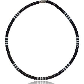 Native Treasure Mens and Womens Real Black Coconut Beads and White Clam Heishe Ark Shells, Summer Beach Necklace From the Philippines