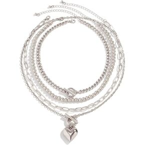 4 Pcs Love Heart Necklace Hip Hop Beaded Punk Choker Necklace Dainty Unique Set Cool Y2K For Women Girls Fashion Jewelry Valentine's Day Gift
