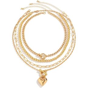 4 Pcs Love Heart Necklace Hip Hop Beaded Punk Choker Necklace Dainty Unique Set Cool Y2K For Women Girls Fashion Jewelry Valentine's Day Gift