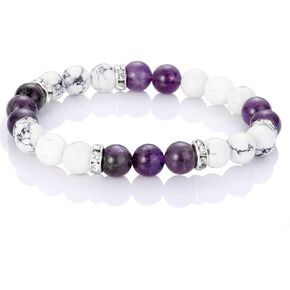 SUMMER LOVE 8MM Natural Stone Healing Crystal Stretch Bracelet for Anxiety Stress Relief Howlite Lava Stones Oil Diffuser Yoga Meditation Beads Bracelets for Women