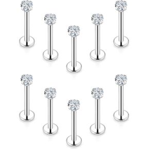 Xnsjeyy 16G Lip Rings For Women Stainless Steel Lip Studs Medusa Labret Monroe Lip Rings Piercing Tragus Helix Cartilage Forward Earring Piercing Jewelry For Women 2mm 3mm 4mm CZ Silver 10Pcs 6-10mm