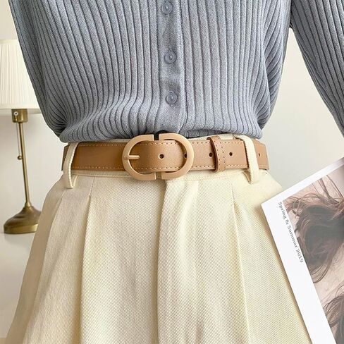 حزام خصر من الجلد مع ابزيم ذهبي للنساء من اوويد، مناسب للارتداء اليومي والجينز والفساتين والبنطلونات، قطعتين in Kuwait