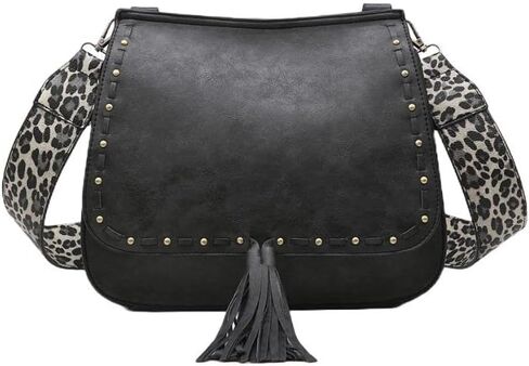 JEN & CO. Guitar Strap Purse Small Crossbody Bag - Shoulder Bag Bailey Crossbody with Animal Print Contrast Strap (M1970) in Kuwait